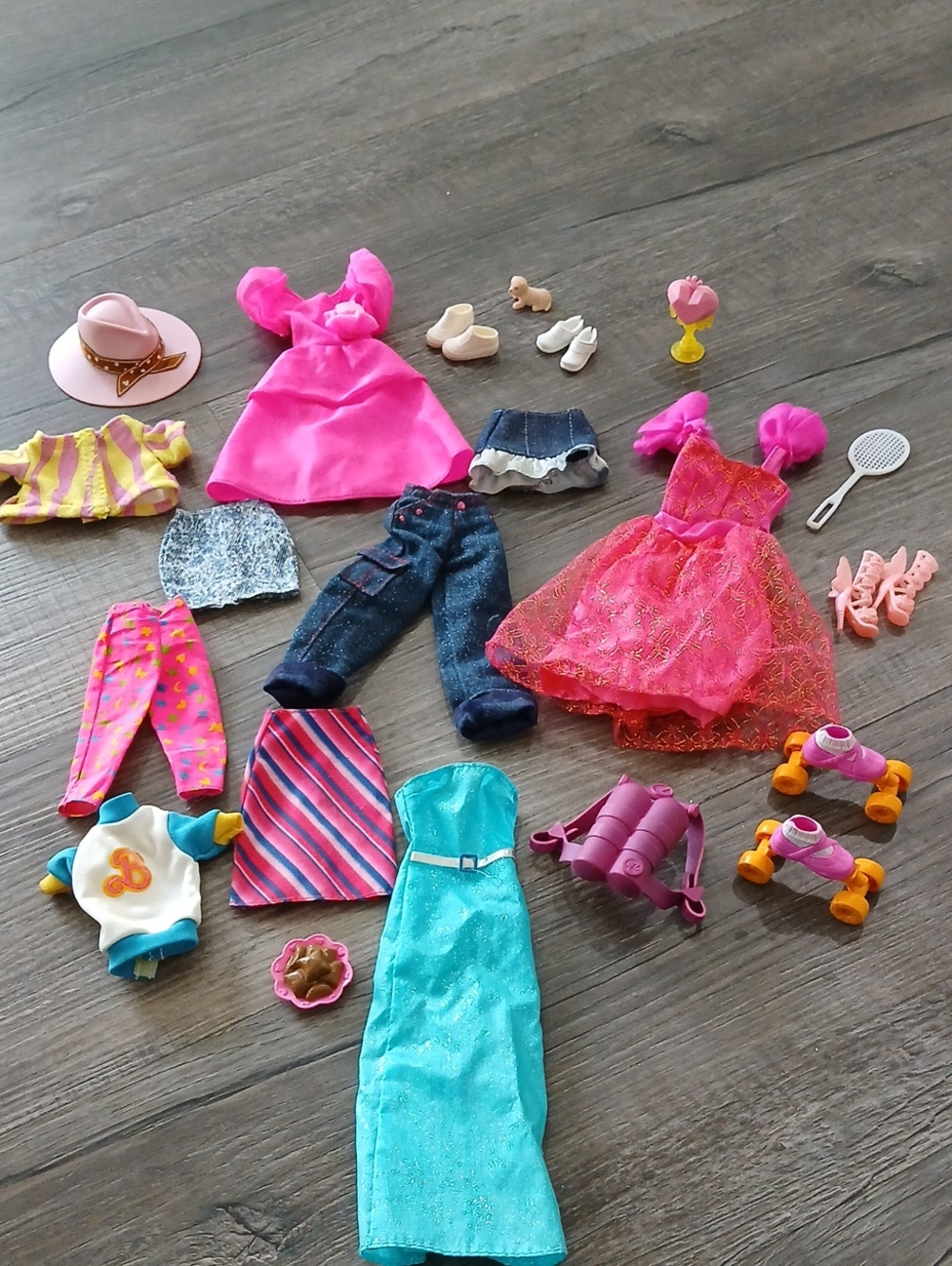 Barbie Doll Clothing & Accessories Set - Pink, Turquoise, Denim
